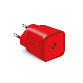 Lādētājs SBS Mobile TETRGAN1C20R — 20W USB-C maiņstrāvas iekštelpu lādētājs viedtālrunim, planšetdatoram, viedpulkstenim, austiņām (sarkans)