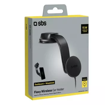 Bezvadu viedtālruņa automašīnas lādētājs SBS Mobile TESUPPMAG15W21 — 15W, barošana no cigarešu šķiltavu ligzdas, melns
