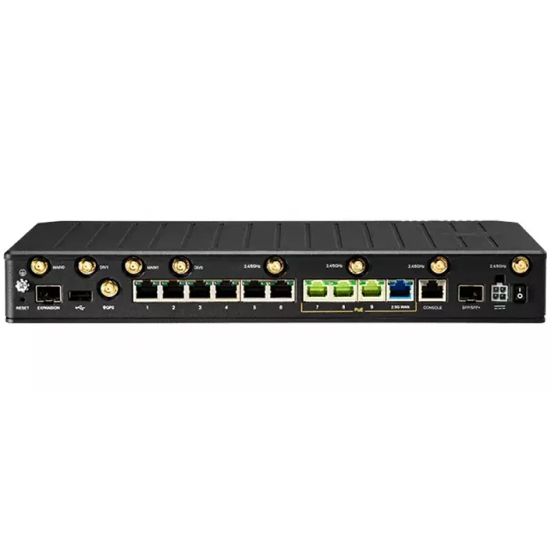 CradlePoint bezvadu maršrutētājs E300C-18B ar NetCloud Enterprise Branch — Wi‑Fi 6 divjoslu, 10GbE, 4G LTE, 5x RJ‑45