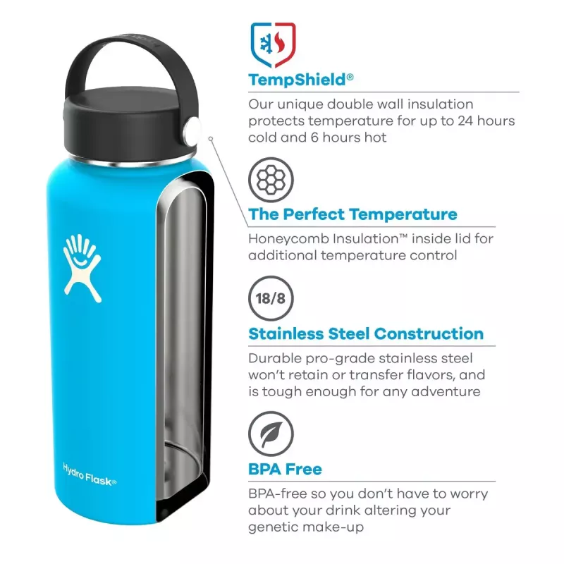 Hydro Flask 32oz Plaša mute Nerūsējošais tērauds Melns W32BTS001