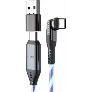 USB-C 2-in-1 kabelis STATIK PowerPivot Pro 2 m rotējošs savienotājs zils spīdums