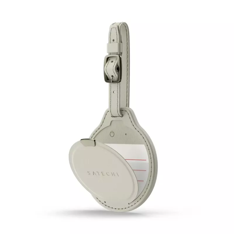 GPS bagāžas izsekošanas kartīte Satechi ST-LFALTW — smilšu krāsā, litija baterija 150 mAh, 73.9×83.6 mm, 42 g