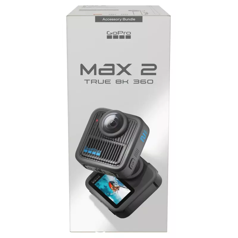 Darbības kamera GoPro MAX2 ar 8K Ultra HD, 29,5 MP sensoru, 100 kadriem sekundē, LCD displeju, GPS, Wi‑Fi — piederumu komplekts