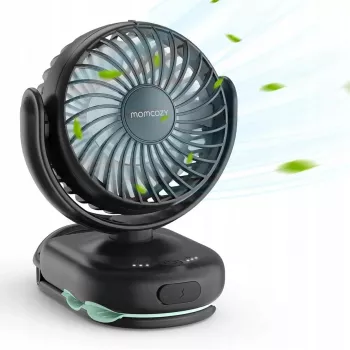 Pārnēsājams ratiņu ventilators Momcozy PF001-PK10BA-A — rozā, ar baterijām darbināms piespraužams ventilators