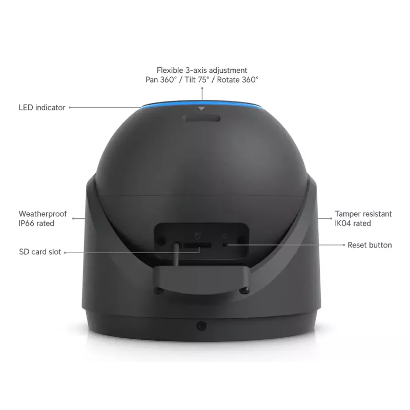 IP drošības kamera UBIQUITI UVC-G6-Pro-Turret-B — 3840×2160, 1/1,2 collas CMOS, 2,36× optiskā tālummaiņa, PoE+, griesti/siena, iekštelpās/ārtelpās