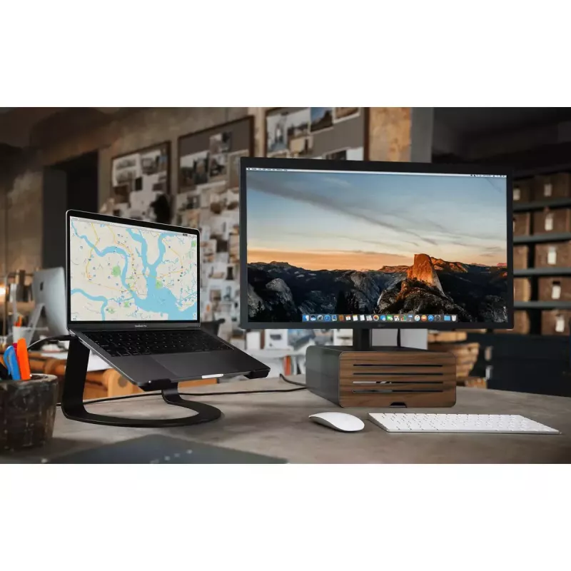 Galda statīvs Twelve South HiRise Pro melns/koks brīvstāvošs