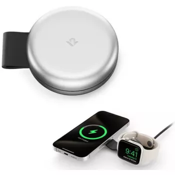 Twelve South ButterFly 2-in-1 viedtālruņa un viedpulksteņa lādētājs, melns sudraba, USB, bezvadu uzlāde