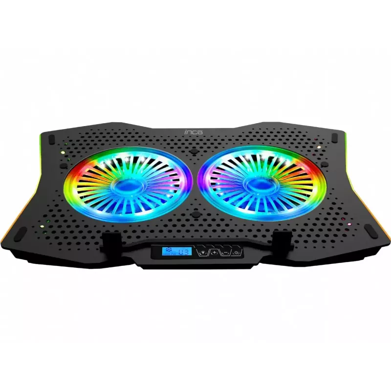 Klēpjdatora dzesēšanas paliktnis INCA INC-606TGS ekrāniem līdz 45,7 cm (18 collas), 2 ventilatori 11,5 cm, USB barošana, melns