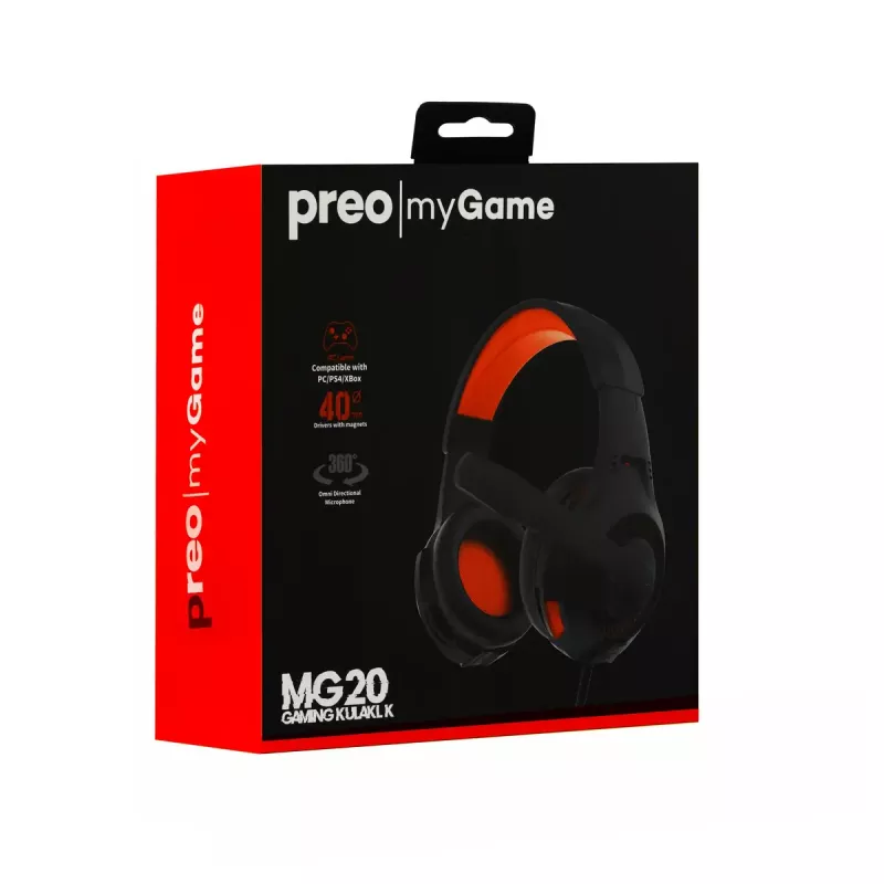Austiņas Preo 125085402 vadu spēļu melnas sarkanas 20-20000 Hz