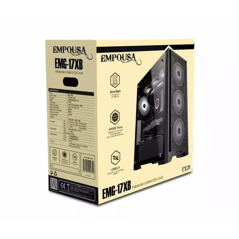 PC korpuss Inca EMG-15XB Midi Tower melns