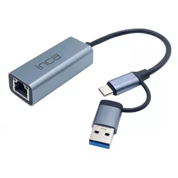 USB centrmezgls Inca IUTP-01TX Type-A Type-C Gigabit Ethernet Blue
