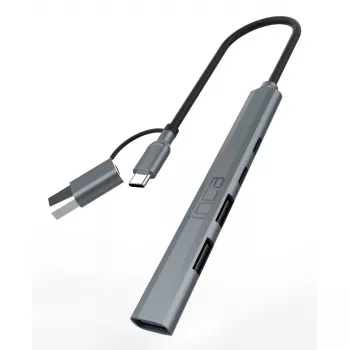 USB centrmezgls Inca IUTP-06TX Type-A Type-C 5000 Mbit/s Pelēks