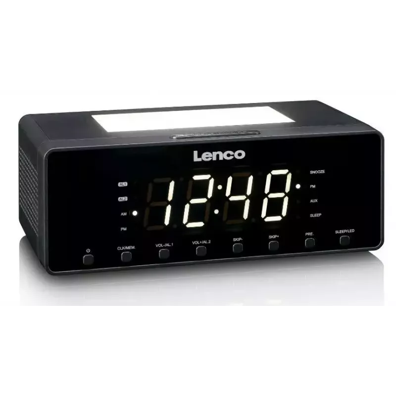 Pulksteņa radio Lenco CR540BK — FM modinātājpulkstenis, 1,2 collu LED displejs, regulējama naktslampiņa, USB uzlāde, stereo skaļruņi