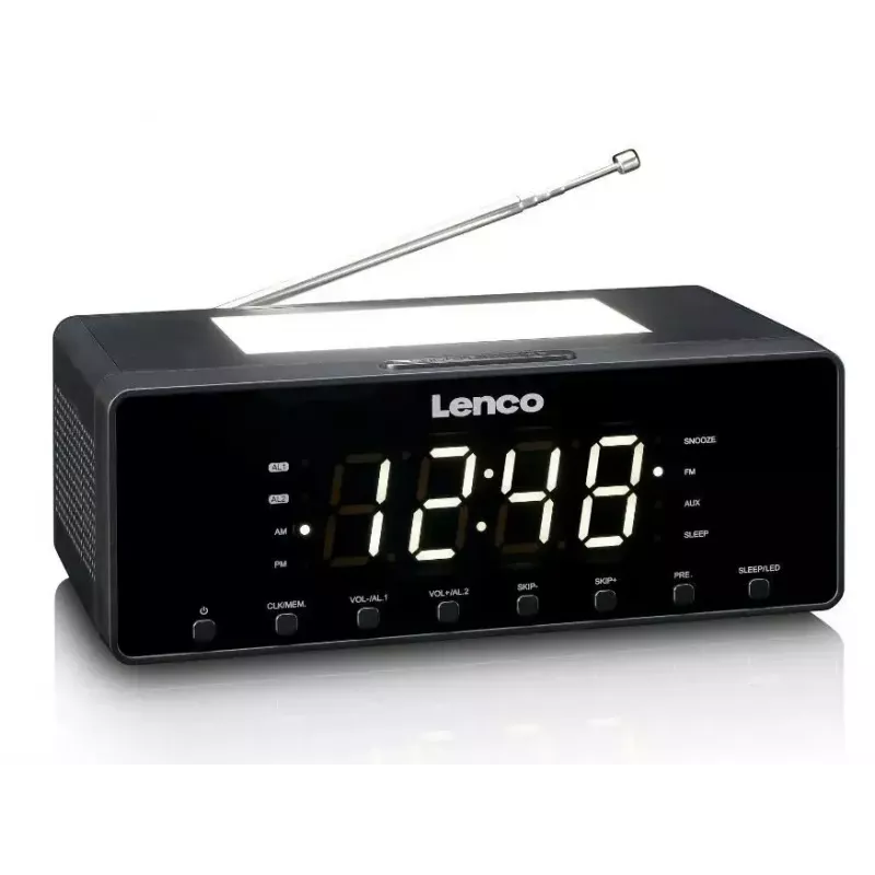 Pulksteņa radio Lenco CR540BK — FM modinātājpulkstenis, 1,2 collu LED displejs, regulējama naktslampiņa, USB uzlāde, stereo skaļruņi