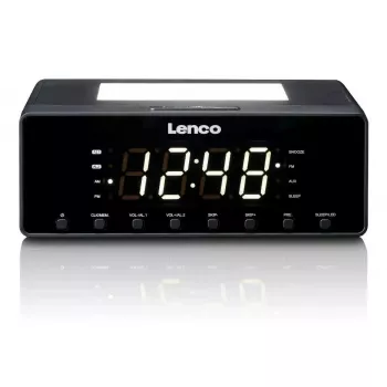 Pulksteņa radio Lenco CR540BK — FM modinātājpulkstenis, 1,2 collu LED displejs, regulējama naktslampiņa, USB uzlāde, stereo skaļruņi