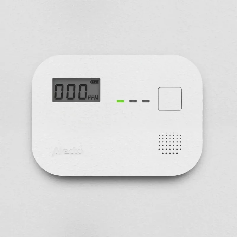 Oglekļa monoksīda detektors Alecto COA3910 — elektroķīmiskais CO sensors, darbināms ar baterijām, balts, 110×78×37 mm