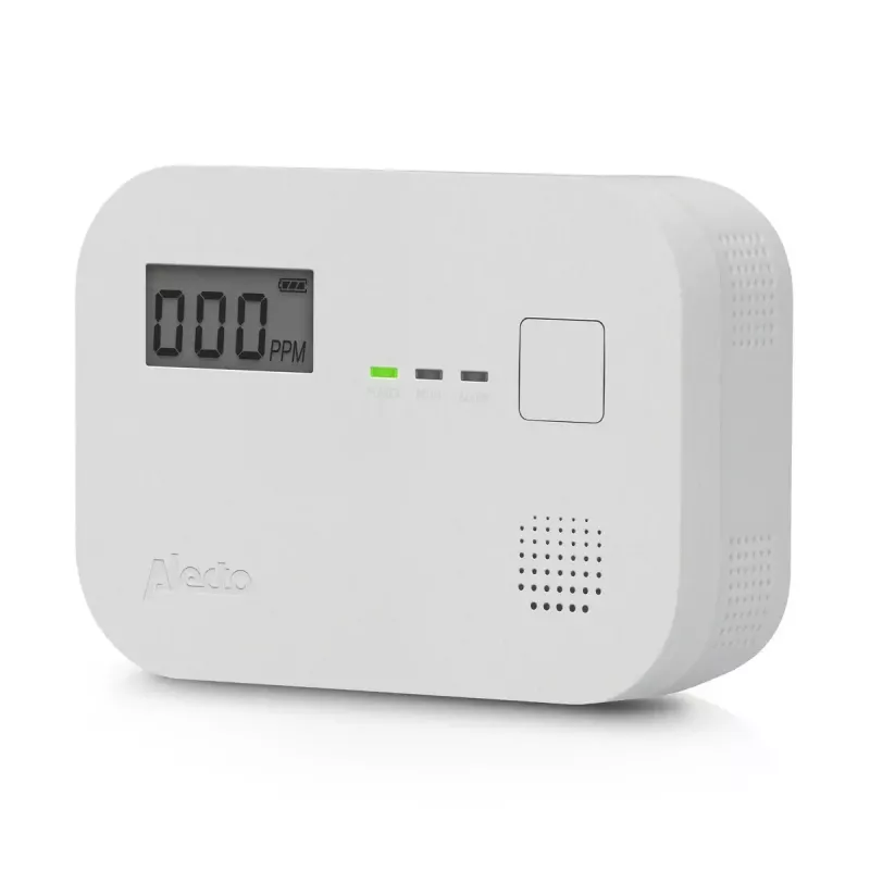 Oglekļa monoksīda detektors Alecto COA3910 — elektroķīmiskais CO sensors, darbināms ar baterijām, balts, 110×78×37 mm
