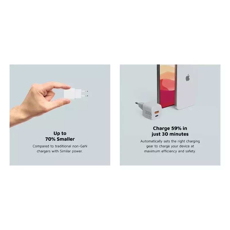 Sienas lādētājs Xtorm 20W GaN² Ultra — 20 W, USB-C, iekštelpām, balts