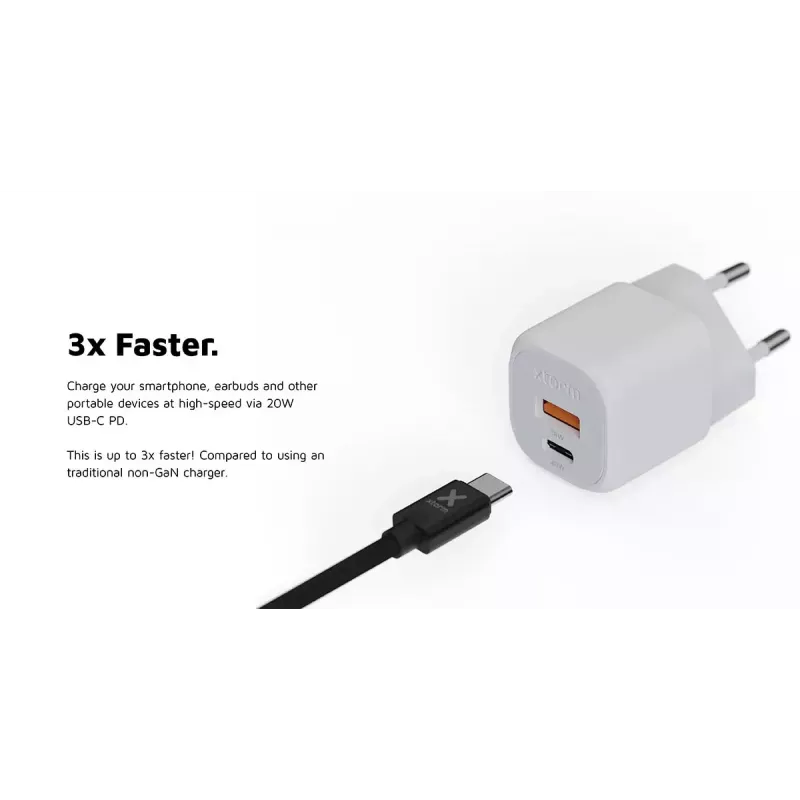 Sienas lādētājs Xtorm 20W GaN² Ultra — 20 W, USB-C, iekštelpām, balts