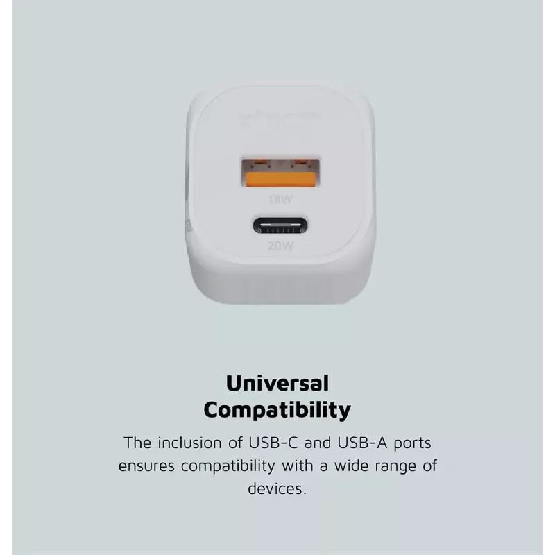 Sienas lādētājs Xtorm 20W GaN² Ultra — 20 W, USB-C, iekštelpām, balts