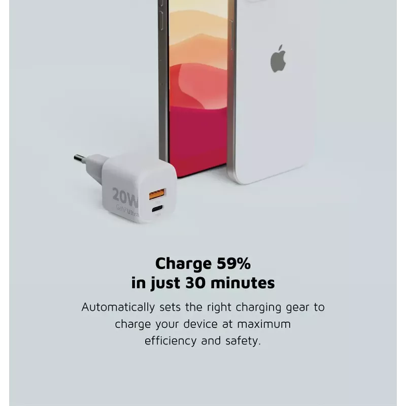 Sienas lādētājs Xtorm 20W GaN² Ultra — 20 W, USB-C, iekštelpām, balts