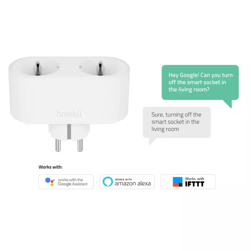 Viedais spraudnis Avanca International BV Hombli Smart Socket Duo EU — Wi‑Fi, 220–250 V, 50–60 Hz, 3540 W, iekštelpām, balts
