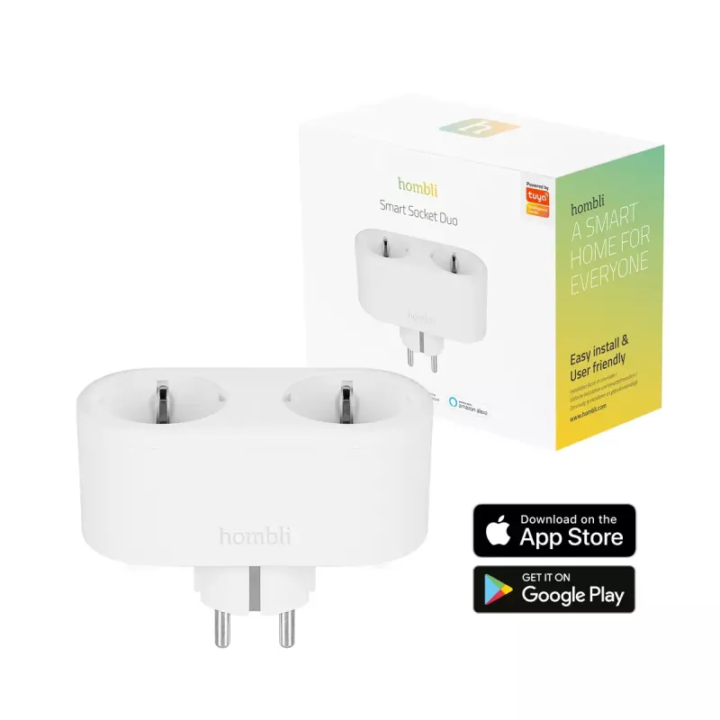 Viedais spraudnis Avanca International BV Hombli Smart Socket Duo EU — Wi‑Fi, 220–250 V, 50–60 Hz, 3540 W, iekštelpām, balts