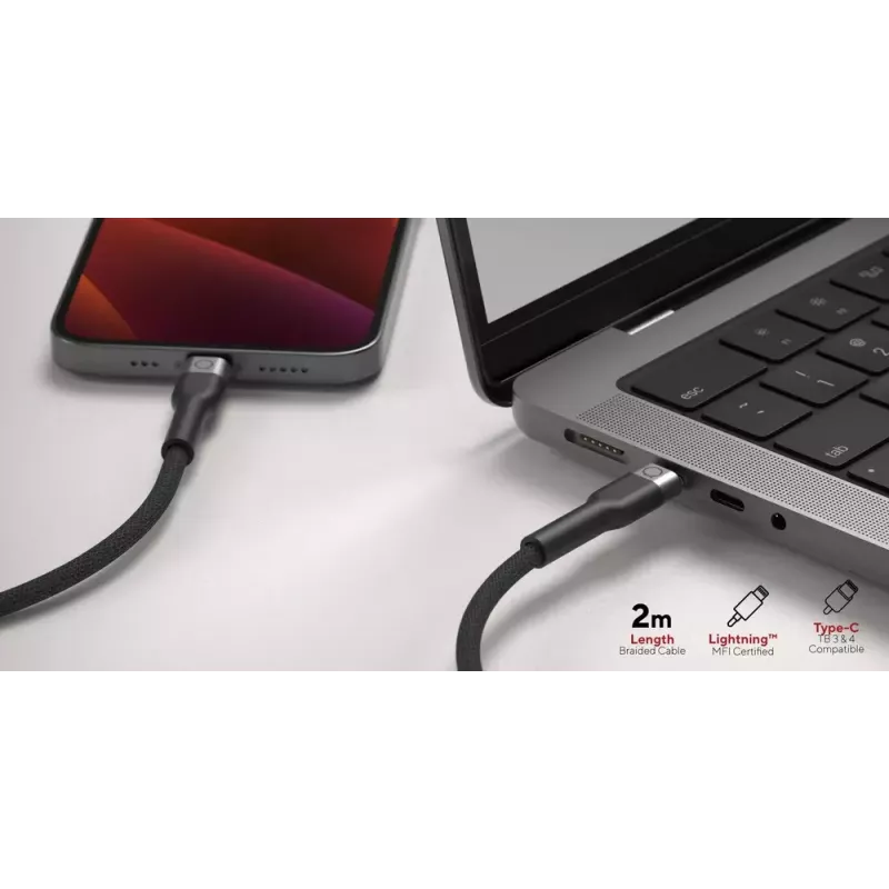 USB-C uz Lightning kabelis LINQ byELEMENTS 2m MFi sertificēts melns