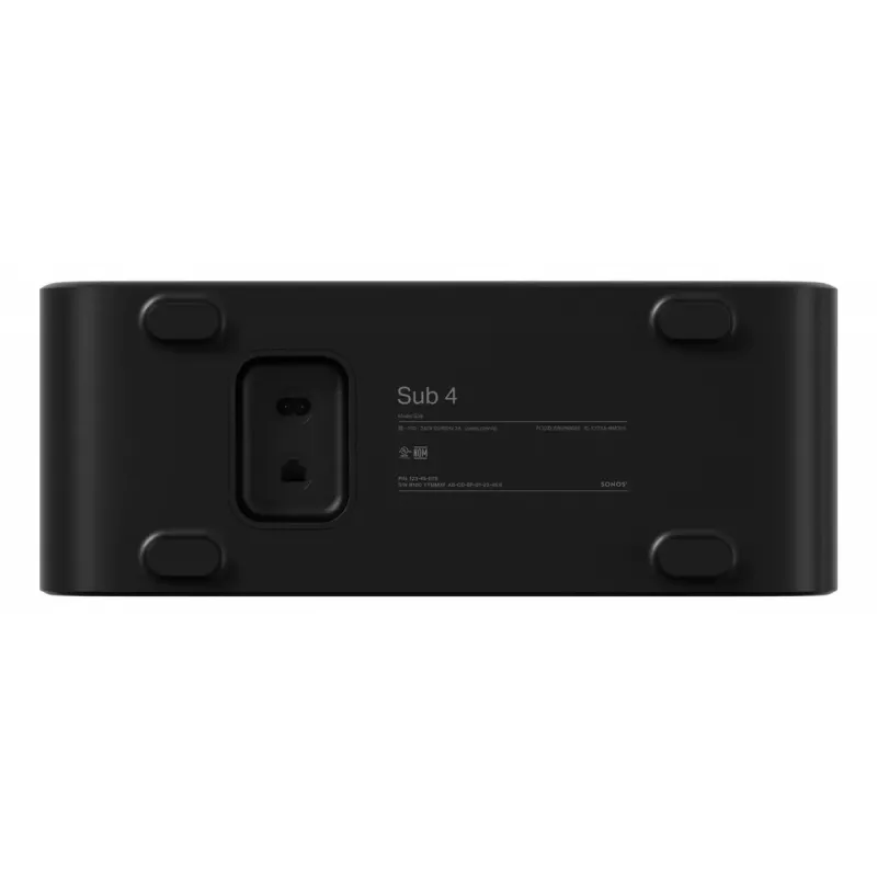 Aktīvais zemfrekvences skaļrunis Sonos Sub 4 Melns — D klases pastiprinātājs, maiņstrāva 110–240 V, 40,2×15,8×38,9 cm