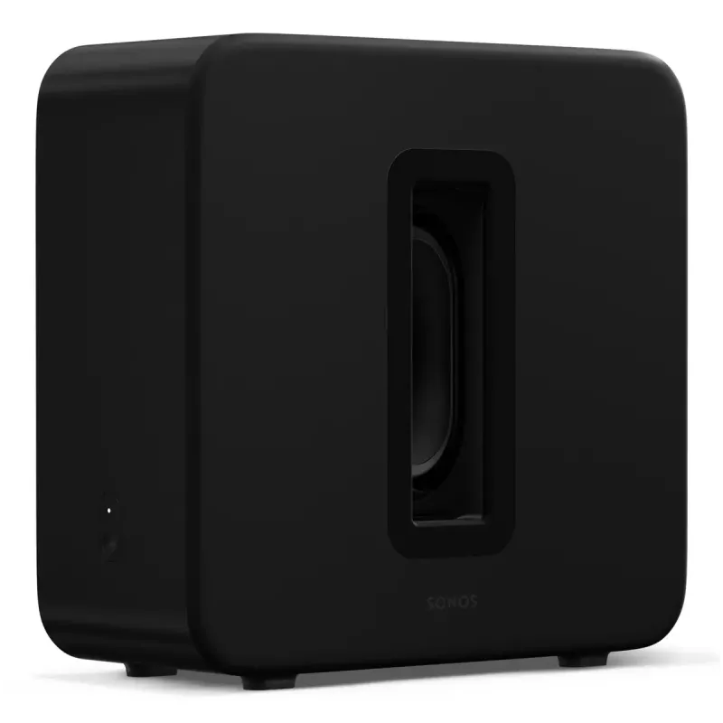 Aktīvais zemfrekvences skaļrunis Sonos Sub 4 Melns — D klases pastiprinātājs, maiņstrāva 110–240 V, 40,2×15,8×38,9 cm