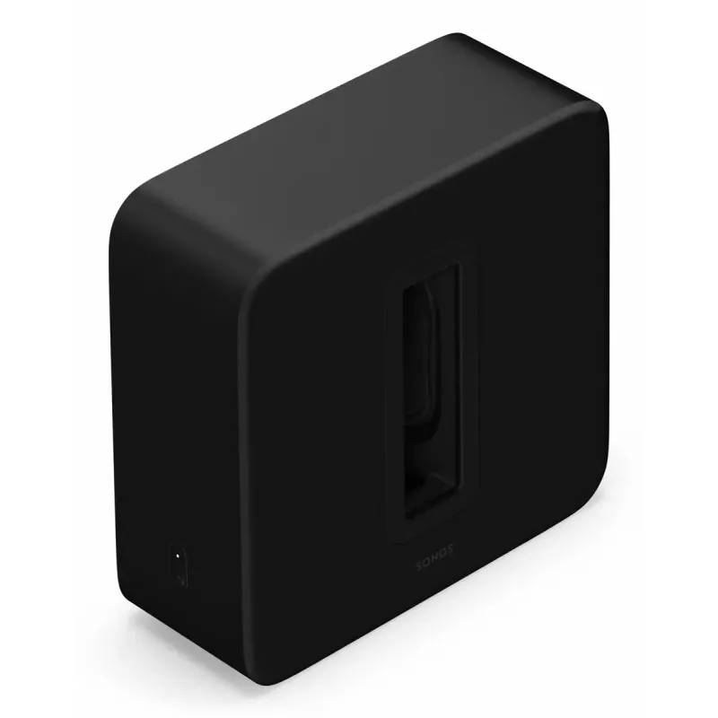 Aktīvais zemfrekvences skaļrunis Sonos Sub 4 Melns — D klases pastiprinātājs, maiņstrāva 110–240 V, 40,2×15,8×38,9 cm