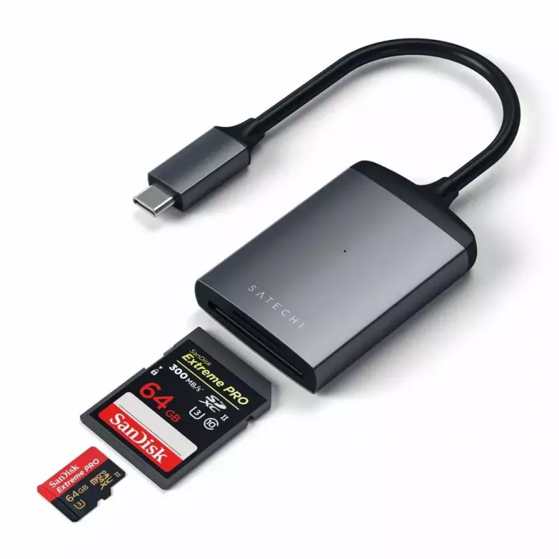 Karšu lasītājs Satechi ST-TCU3CRM USB 2.0 Type-C — SD, MicroSD, pelēks, iekšējs, 312 Mbit/s