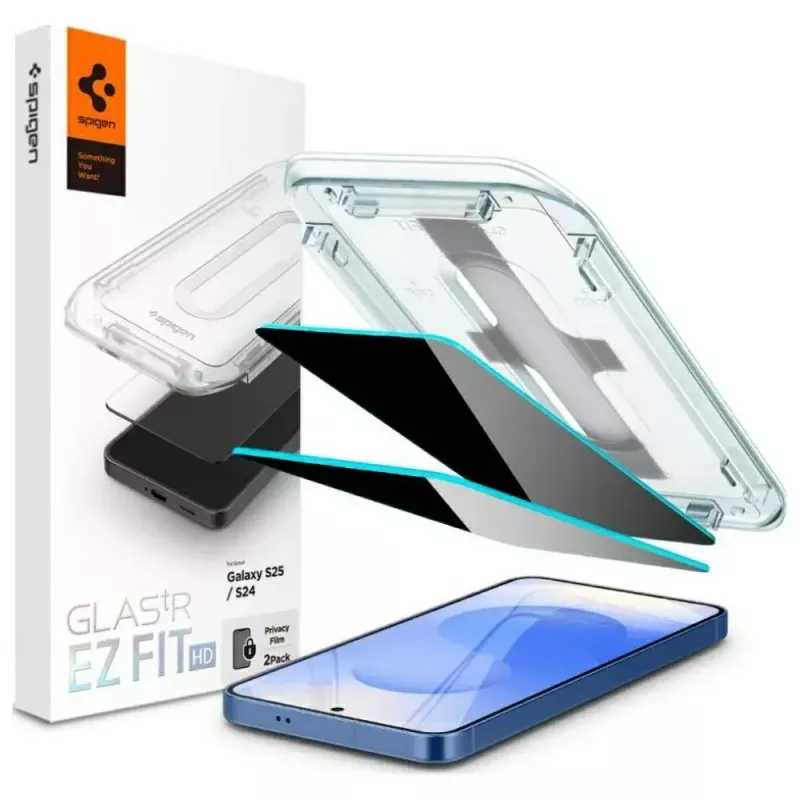 Spigen Glas.TR EZ FIT HD rūdīta privātuma stikla ekrāna aizsargs Samsung Galaxy S24/S25 — 2 gab.