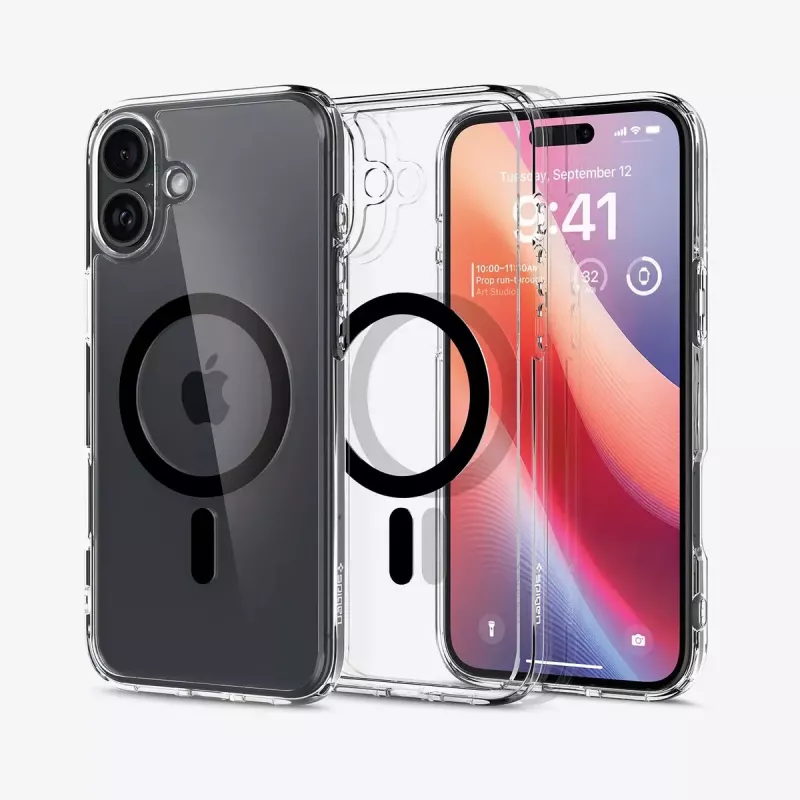 Spigen Ultra Hybrid (MagFit) mobilā tālruņa maciņš Pārsegs Melns, caurspīdīgs iPhone 16 Plus