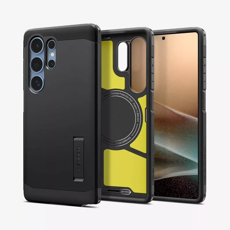 Vāciņš Spigen Galaxy S25 Ultra Tough Armor AI Melns Desktop Stand