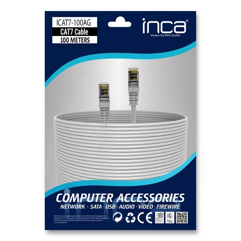 INCA Ethernet kabelis ICAT7-100AG S/FTP1 23 AWG CAT7 kabelis — kabelis — CAT 7 kabelis/RJ45 spraudnis