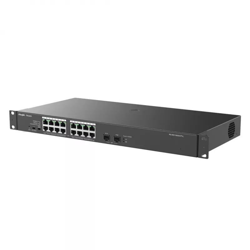 Reyee 16 portu 1000 Mb/s + 2 gigabitu SFP porti, 16 porti atbalsta PoE/PoE+ strāvu - Slēdzis - 1 Gbps