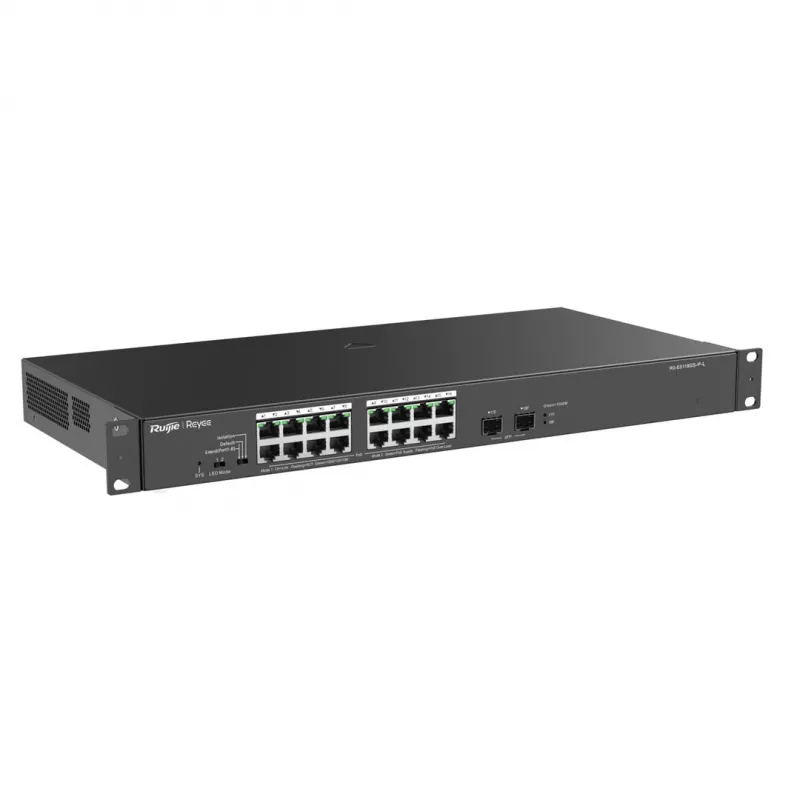 Reyee 16 portu 1000 Mb/s + 2 gigabitu SFP porti, 16 porti atbalsta PoE/PoE+ strāvu - Slēdzis - 1 Gbps
