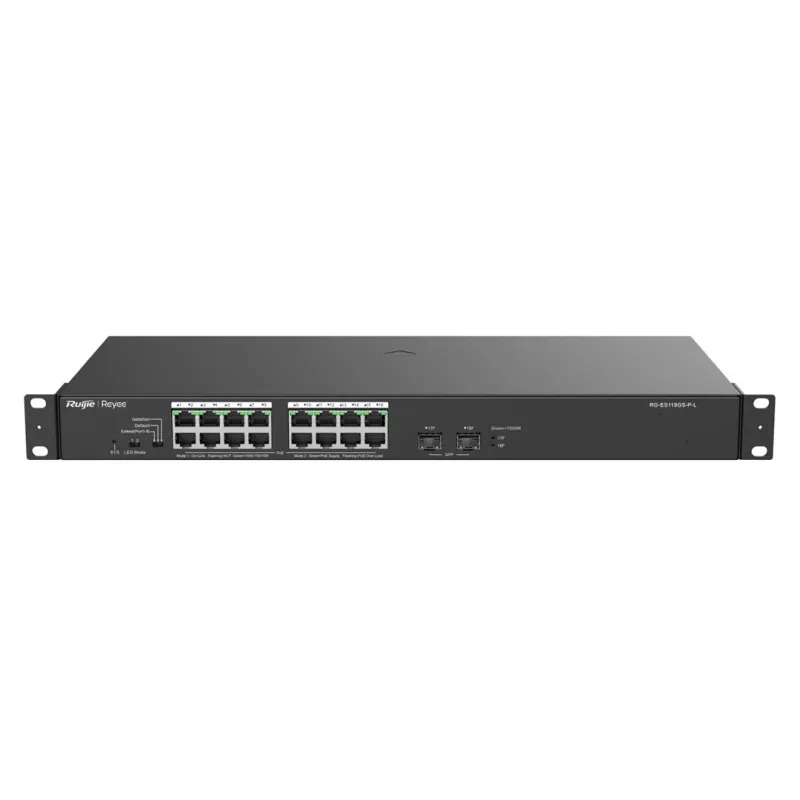 Reyee 16 portu 1000 Mb/s + 2 gigabitu SFP porti, 16 porti atbalsta PoE/PoE+ strāvu - Slēdzis - 1 Gbps