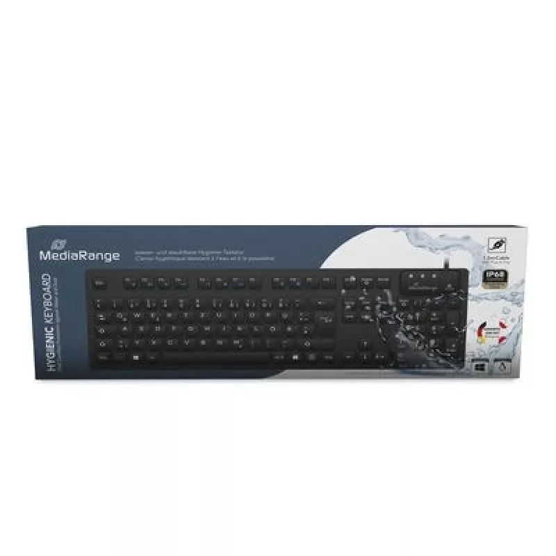 MediaRange kabelgeb. Higiēnas tastatūra, QWERTZ, IP68, 1,5 m, melna