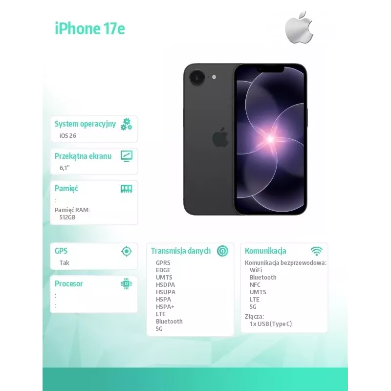 iPhone 17e 512GB Melns
