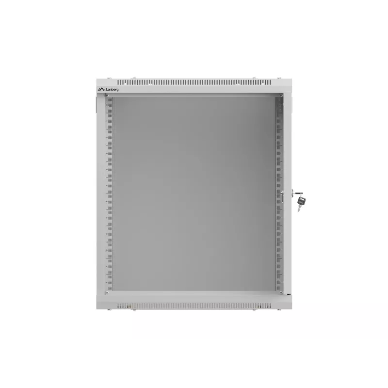 Sienas stiprinājuma rack skapis 19 collas 12U 540x350 pelēks stikla durvis (plakans iepakojums)