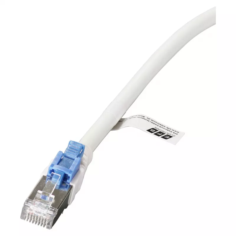 EFB RJ45 komutācijas kabelis Cat.6A S/FTP LSZH BC AWG26 bloķējams balts 0,5m