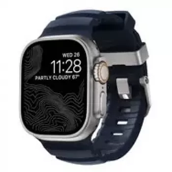NOMAD Rocky Point Band - siksniņa Apple Watch 46mm/49mm ar FKM un titānu (atlantijas, dabīgs aparatūras pārklājums)