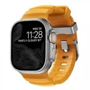 NOMAD Rocky Point Band – siksna Apple Watch 46 mm/49 mm ar FKM un titānu (sol, dabīga aparatūra)