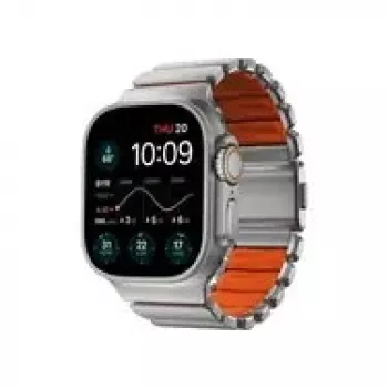 NOMAD Stratos Band - titāna aproce Apple Watch 49mm ar FKM (dabīgais titāns, ultra oranžs FKM)
