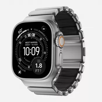 NOMAD Stratos Band - titāna aproce Apple Watch 49mm ar FKM (dabīgais titāns, melns FKM)