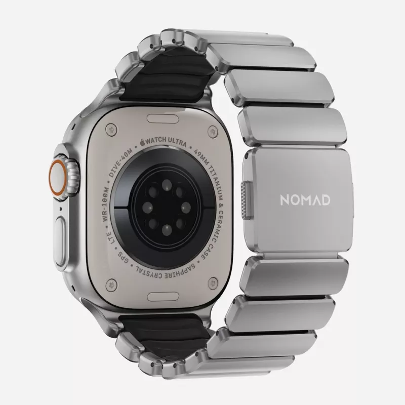 NOMAD Stratos Band - titāna aproce Apple Watch 49mm ar FKM (dabīgais titāns, melns FKM)
