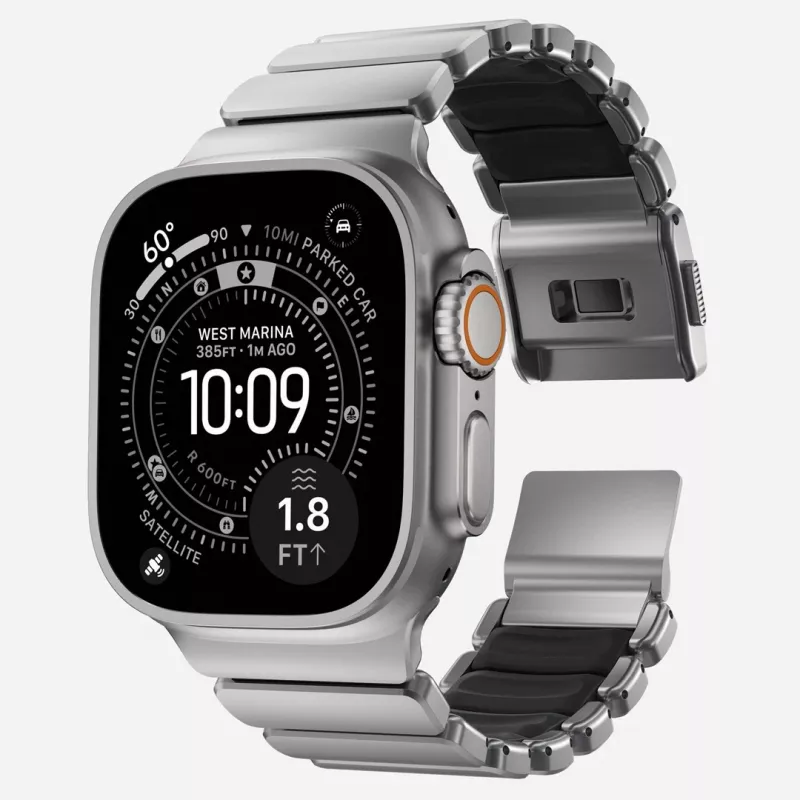 NOMAD Stratos Band - titāna aproce Apple Watch 49mm ar FKM (dabīgais titāns, melns FKM)