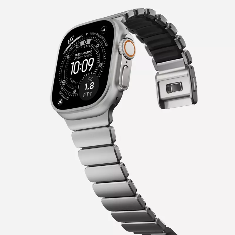 NOMAD Stratos Band - titāna aproce Apple Watch 49mm ar FKM (dabīgais titāns, melns FKM)